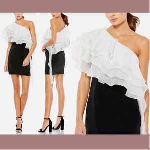NWT $298 IEENA Mac Duggal [ 2 ]‎ Dramatic Ruffle Cocktail Mini Dress Black White
